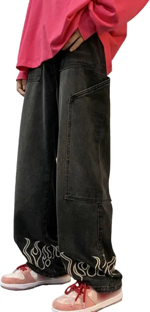 Mens Straight Fit Pocket Jeans Washed Streetwear Denim Pants Relaxed Fit Hip Hop Lightweight Jean