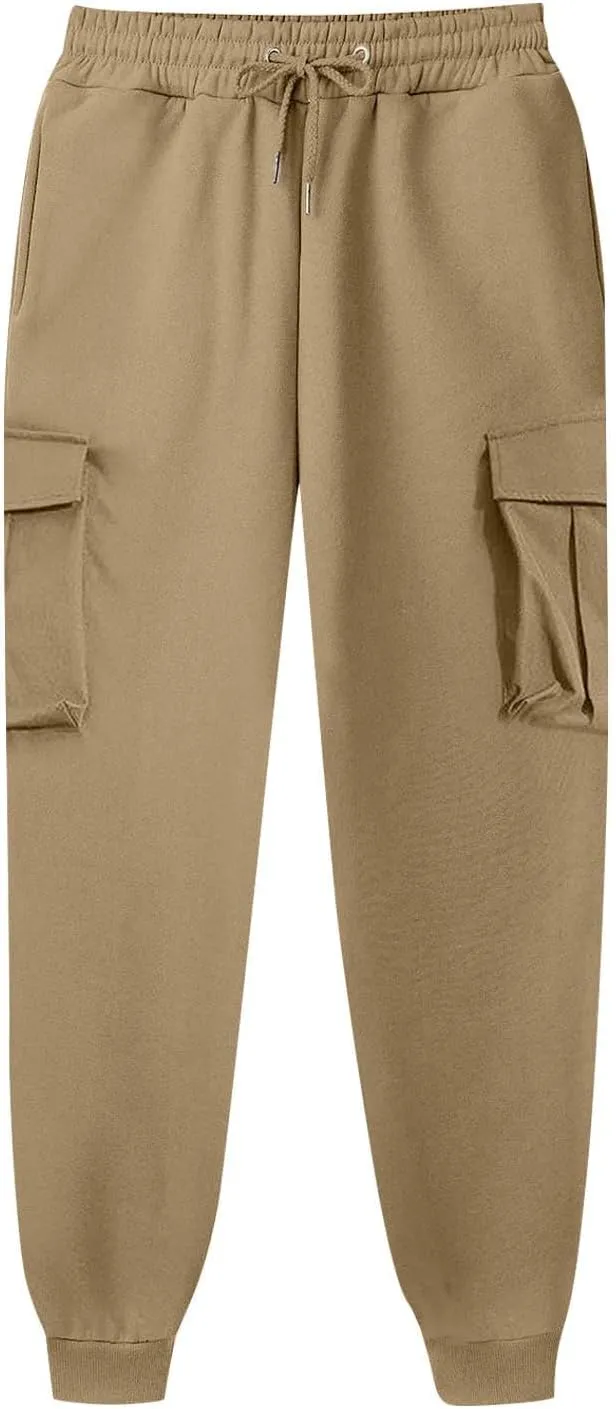 Mens Sweatpants with Pockets Big and Tall Pant Fleece Liend Pants Hiking Drawstring Joggers Cargo Pant Men Pants Hiking