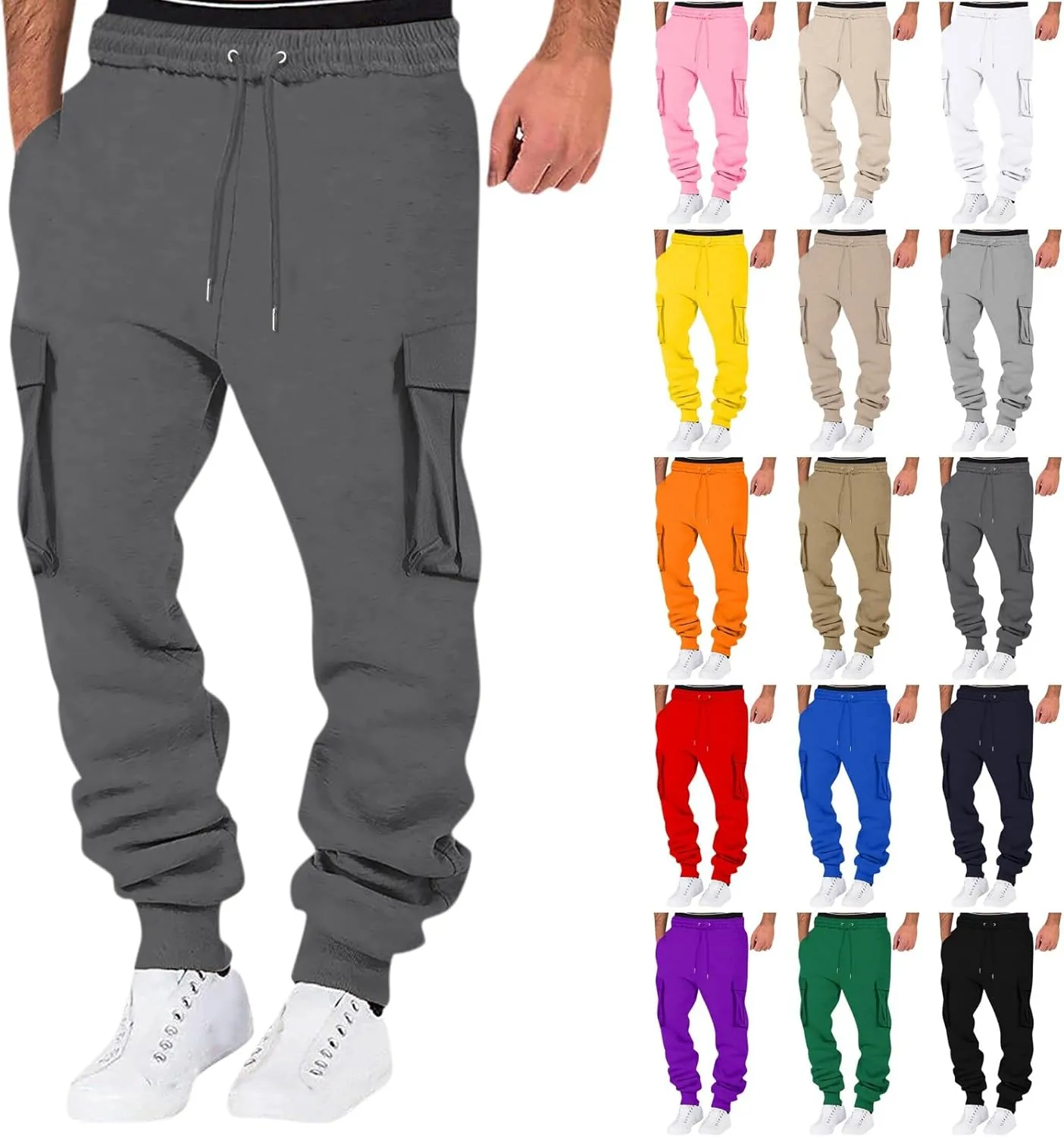 Mens Sweatpants with Pockets Big and Tall Pant Fleece Liend Pants Hiking Drawstring Joggers Cargo Pant Men Pants Hiking