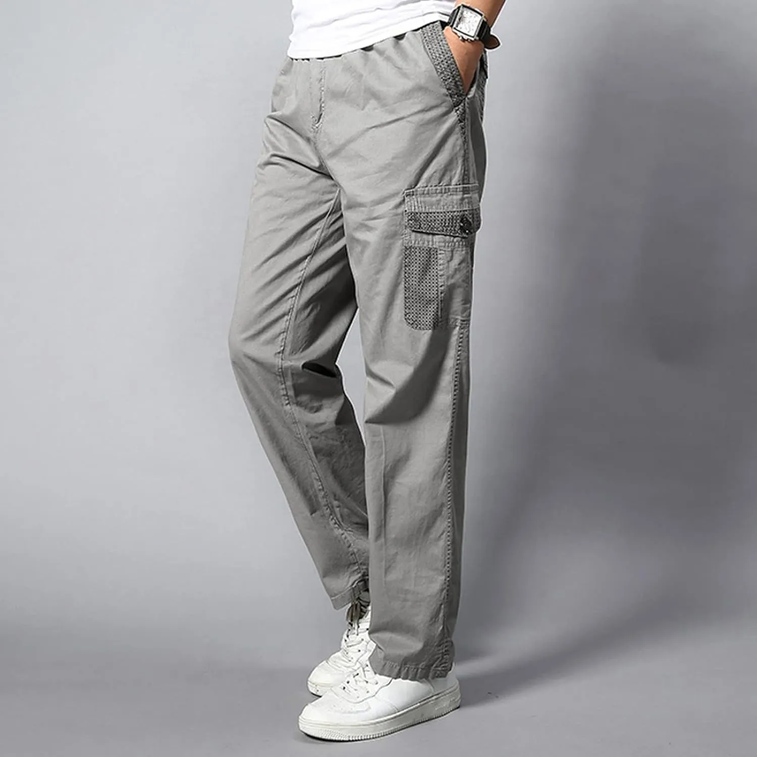 Mens Sweatpants with Pockets Big and Tall Pants Casual Color Solid Men's Trousers Leggings Multi-Pocket Pants Tooling