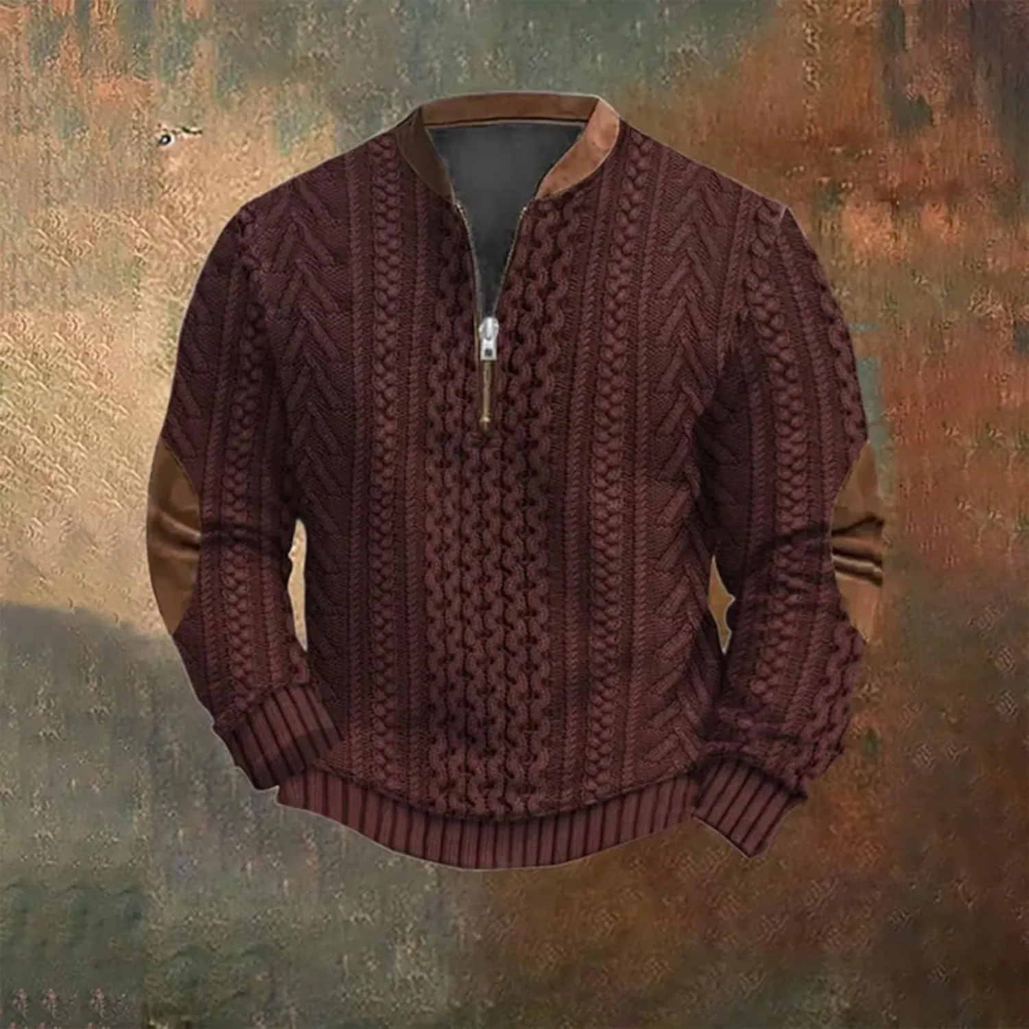 Mens Sweatshirt Lapel Collar Polo Shirt Long Sleeved Hoodie 1/4 Button Pullover Sweater Mens Zip Up Sweatshirt Cable