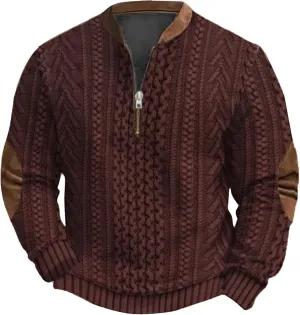 Mens Sweatshirt Lapel Collar Polo Shirt Long Sleeved Hoodie 1/4 Button Pullover Sweater Mens Zip Up Sweatshirt Cable
