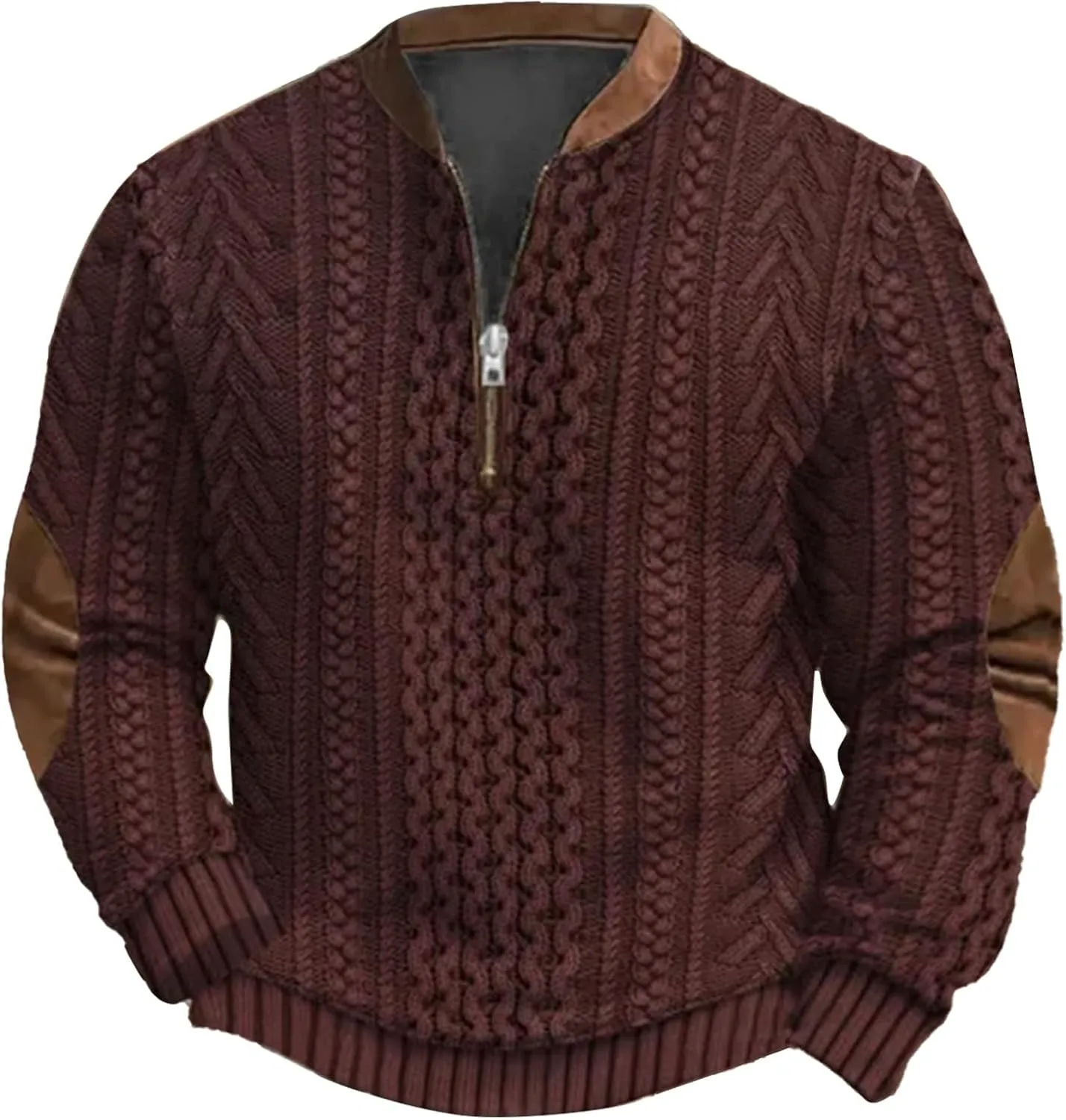 Mens Sweatshirt Lapel Collar Polo Shirt Long Sleeved Hoodie 1/4 Button Pullover Sweater Mens Zip Up Sweatshirt Cable