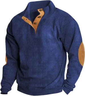 Mens Sweatshirt Long Sleeve 1/4 Button Stand Collar Men's Sweatshirts No Hood Thermal Shirt Men