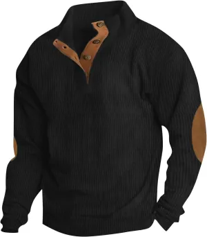 Mens Sweatshirt Long Sleeve 1/4 Button Stand Collar Men's Sweatshirts No Hood Thermal Shirt Men