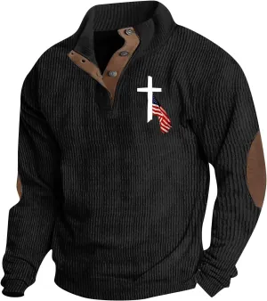Mens Sweatshirt Long Sleeve 1/4 Button Stand Collar Men's Sweatshirts No Hood Thermal Shirt Men