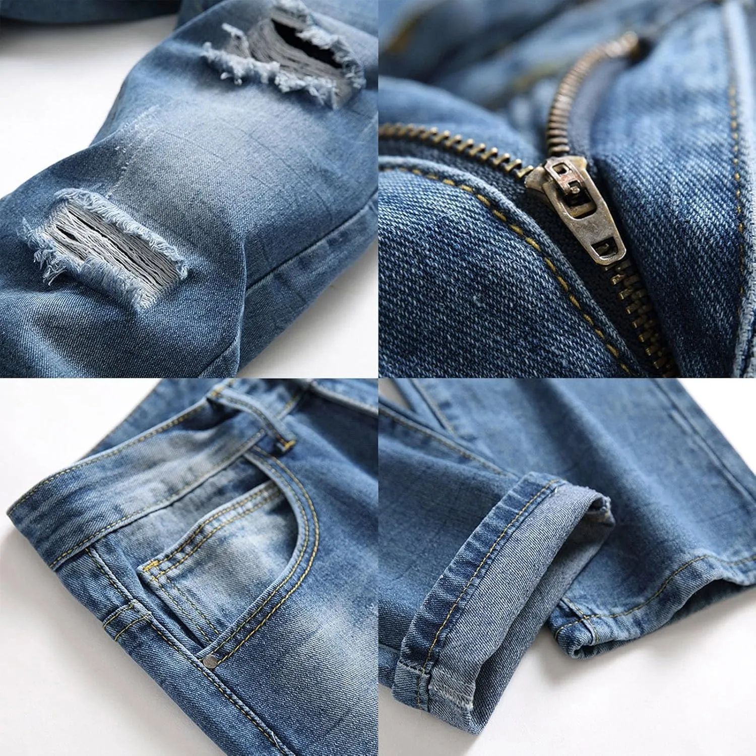 Mens Trend Ripped Jeans Distressed Hipster Street Straight Leg Plus Size Denim Pants Relaxed Fit Stretch Skinny Classic Jean