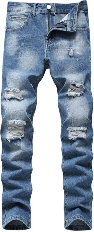 Mens Trend Ripped Jeans Distressed Hipster Street Straight Leg Plus Size Denim Pants Relaxed Fit Stretch Skinny Classic Jean