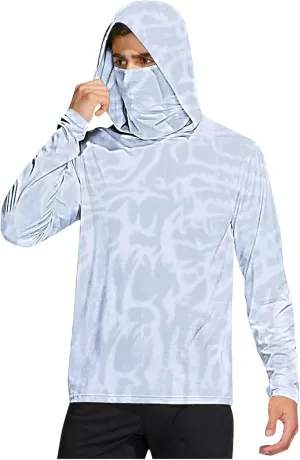 Men's UPF 50  Fishing Hoodie Shirts SPF UV Sun Shirts with Gaiter Rash Guard Long Sleeve Outdoor Hiking Swim T-Shirts
