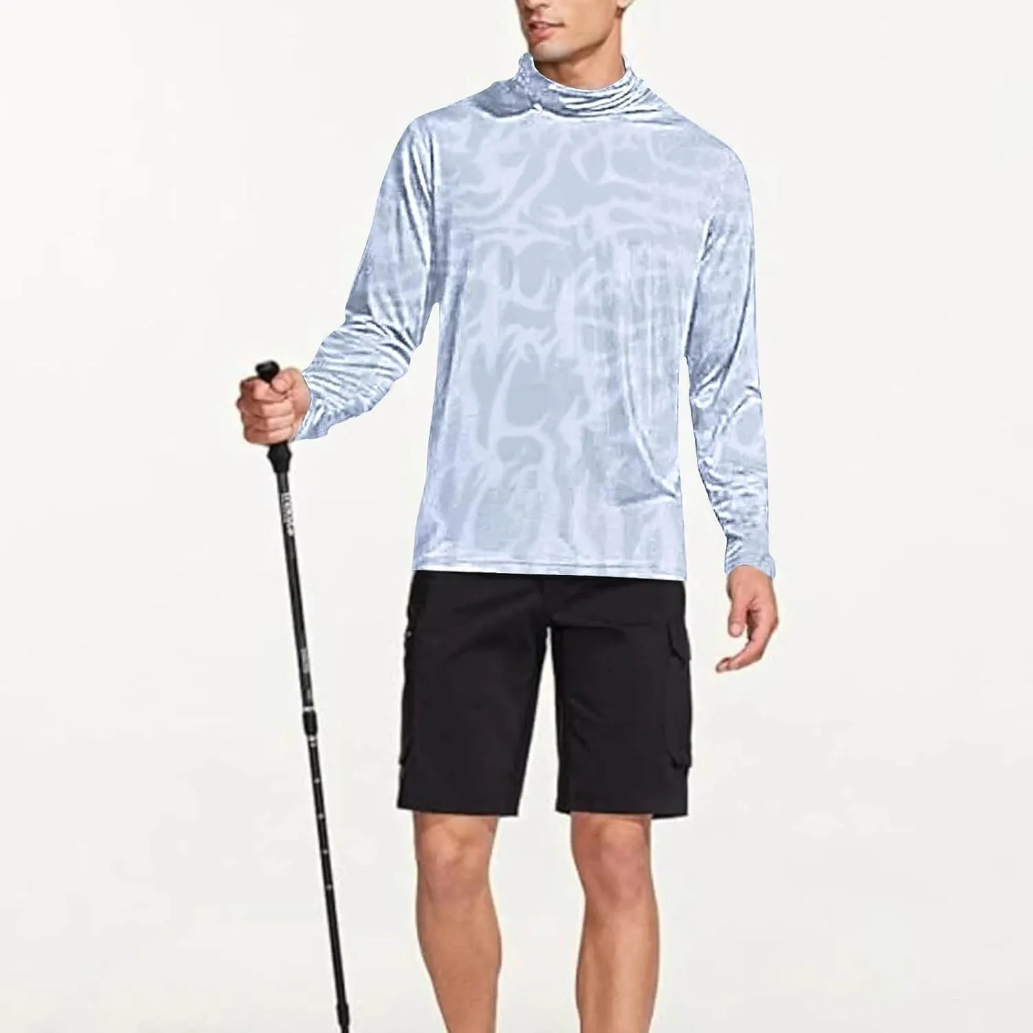 Men's UPF 50  Fishing Hoodie Shirts SPF UV Sun Shirts with Gaiter Rash Guard Long Sleeve Outdoor Hiking Swim T-Shirts