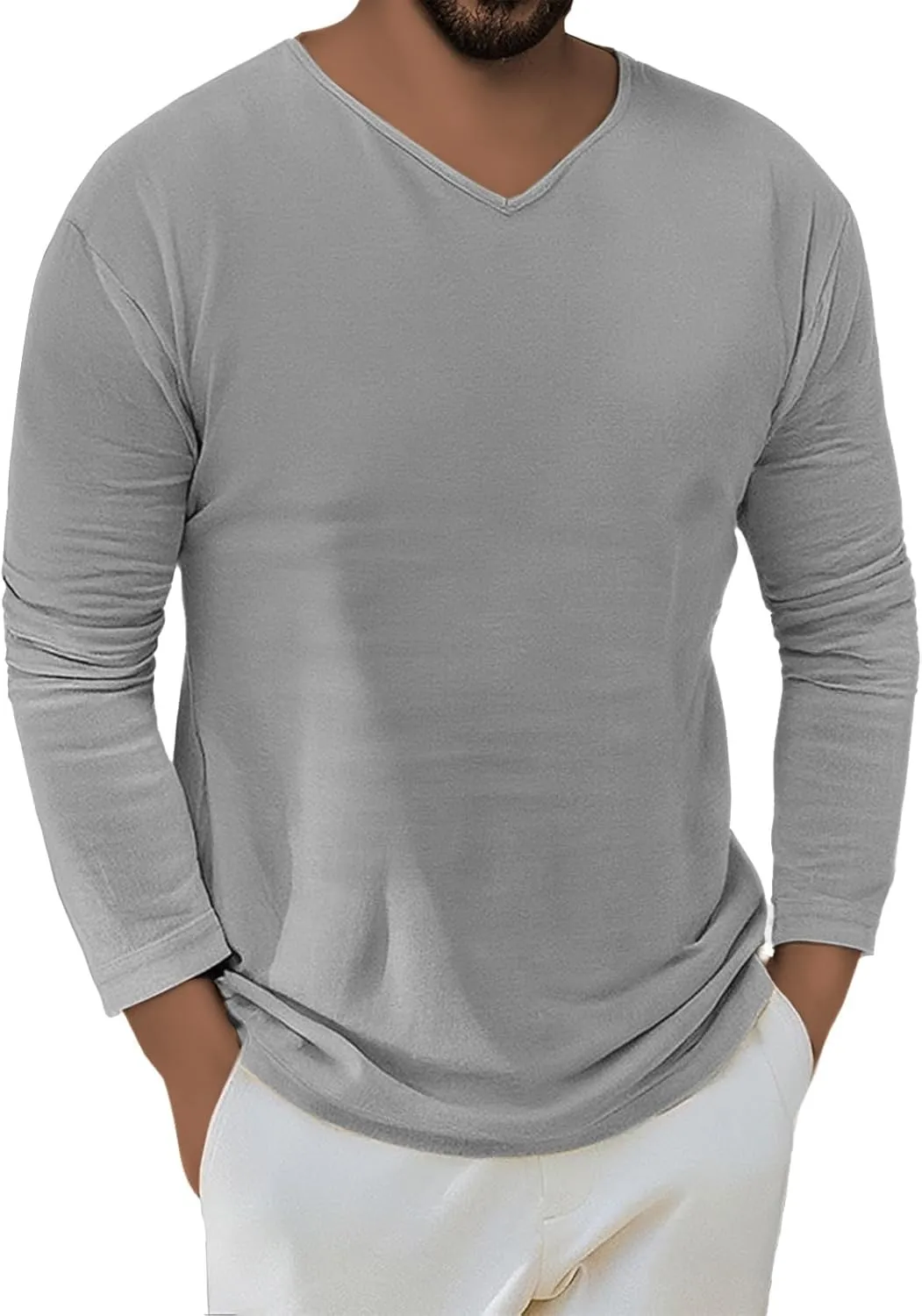 Mens V Neck Sweater, Basic Slim Fit Pullover, V-Neck Dress Sweater for Men Big & Tall Blouse Tee Tops