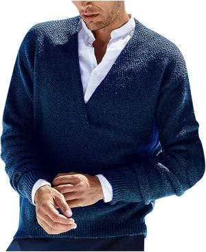 Mens V Neck Sweaters Lightweight Casual Ribbing Cuff Knit Pullover Formal Banded Bottom Long Sleeve Dress Sweater