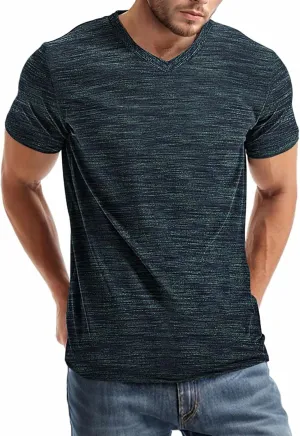 Mens V Neck T Shirts Casual Stylish Graphic Stretch Short Sleeve T-Shirt Cotton Tees Tops Shirt