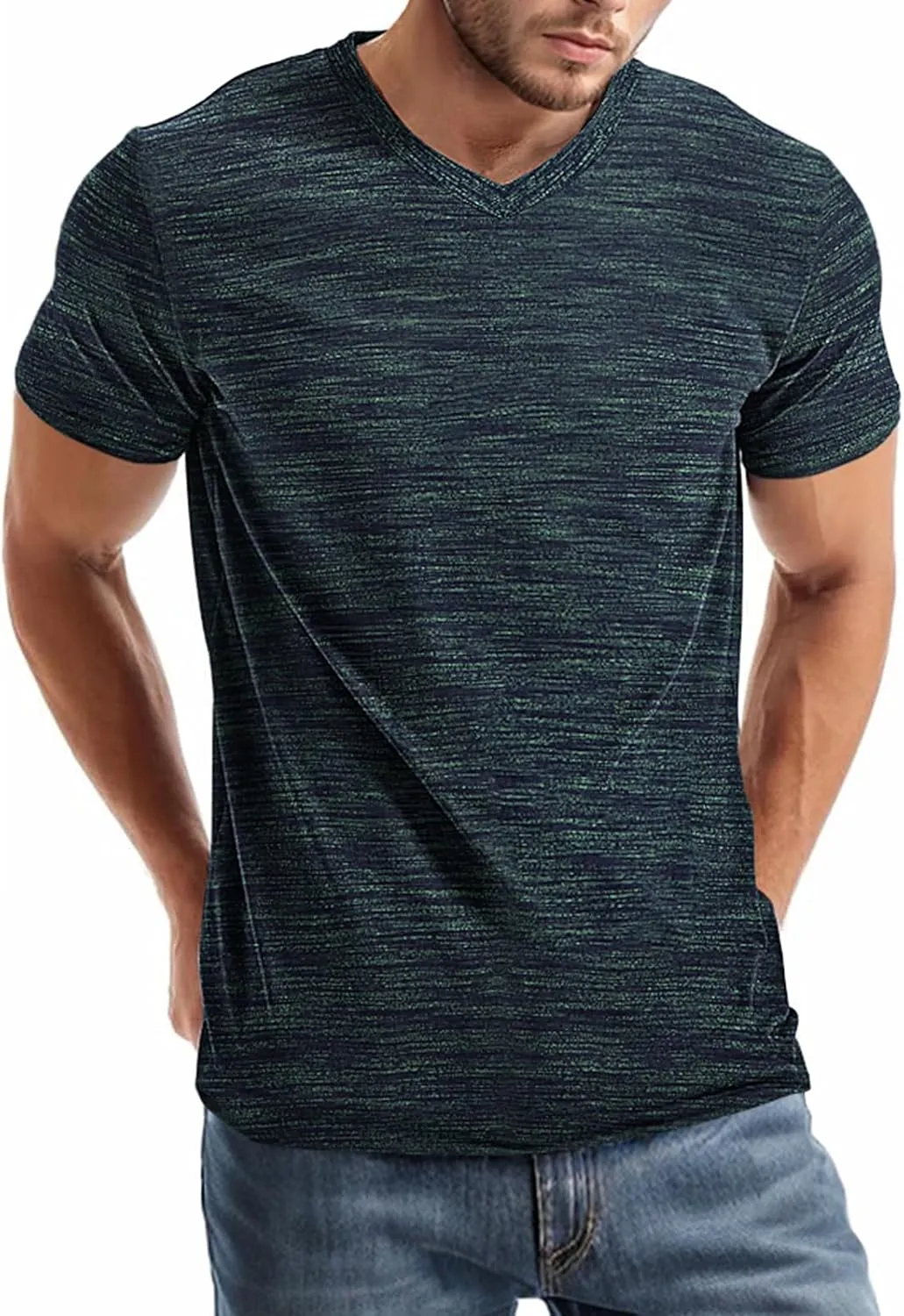 Mens V Neck T Shirts Casual Stylish Graphic Stretch Short Sleeve T-Shirt Cotton Tees Tops Shirt