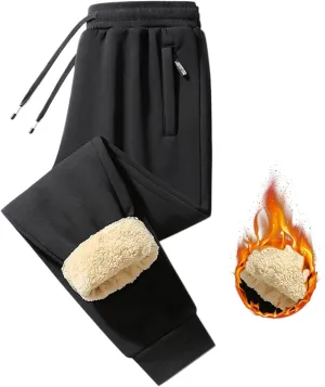 Mens Warm Fleece Sweatpants Winter Casual Joggers Pants Sherpa Lined Athletic Sweatpants with Zipper Pockets