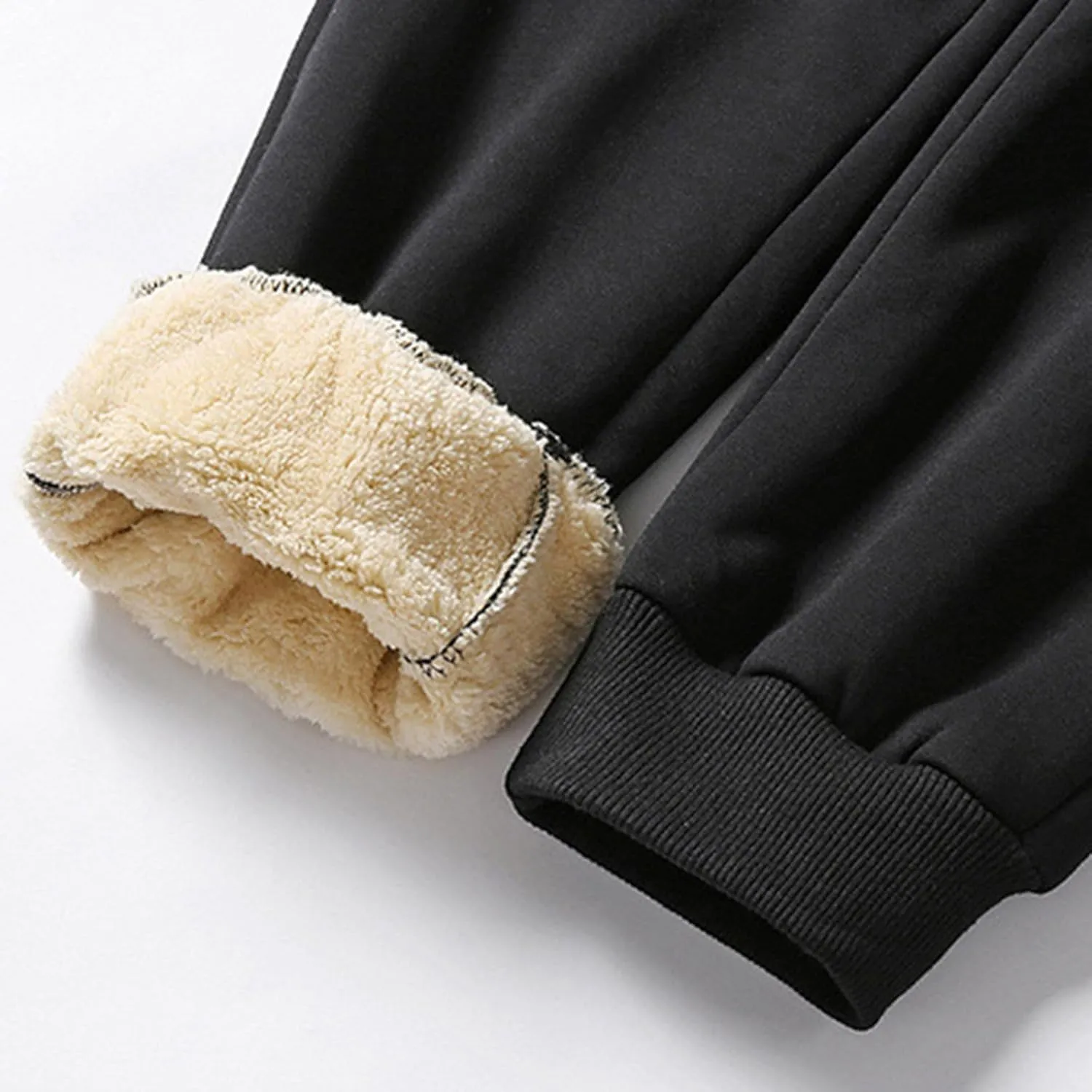 Mens Warm Fleece Sweatpants Winter Casual Joggers Pants Sherpa Lined Athletic Sweatpants with Zipper Pockets