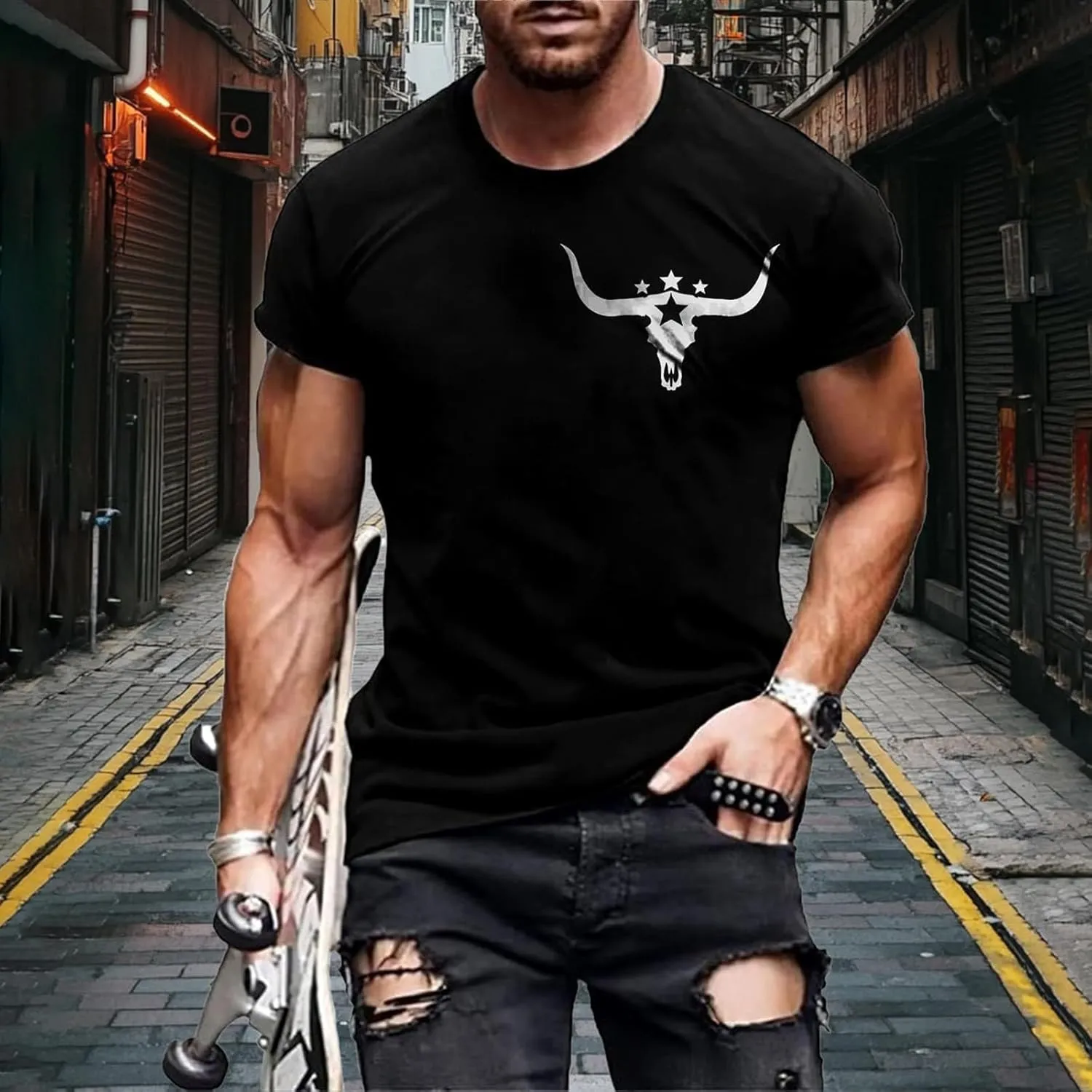 Mens Western Aztec T Shirts Vintage Graphic Tee Summer Short Sleeve Cowboy Shirts Lightweight Casual Crewneck Tops