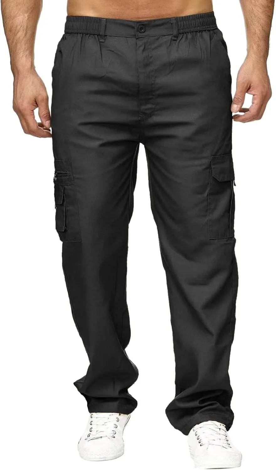 Mens Workout Cargo Sweatpants Drawstring Men's Outdoor Work Military Tactical Pants Lightweight Rip-Stop Casual Cargo
