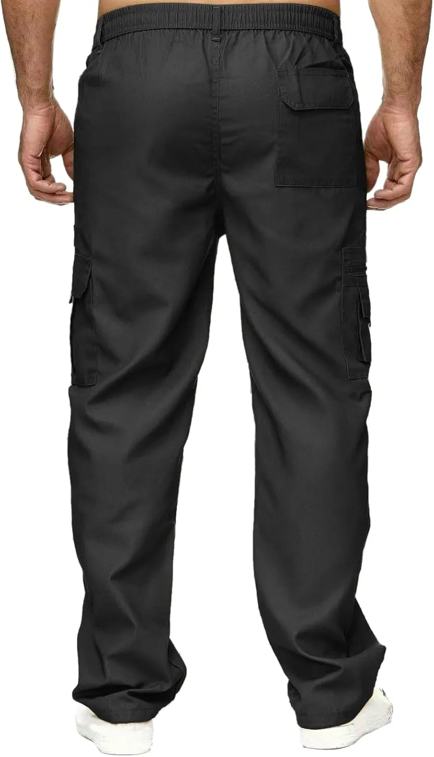 Mens Workout Cargo Sweatpants Drawstring Men's Outdoor Work Military Tactical Pants Lightweight Rip-Stop Casual Cargo