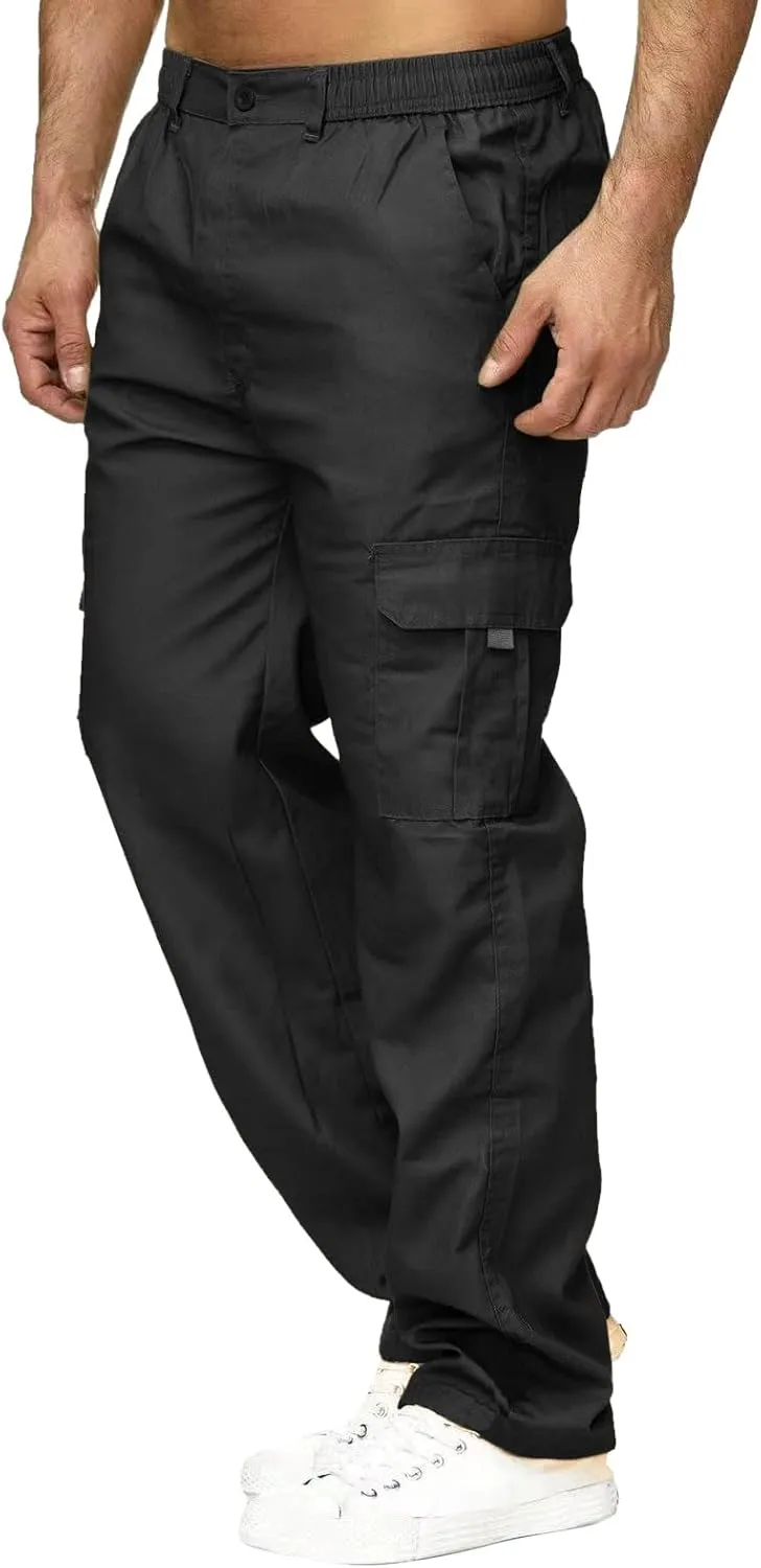 Mens Workout Cargo Sweatpants Drawstring Men's Outdoor Work Military Tactical Pants Lightweight Rip-Stop Casual Cargo