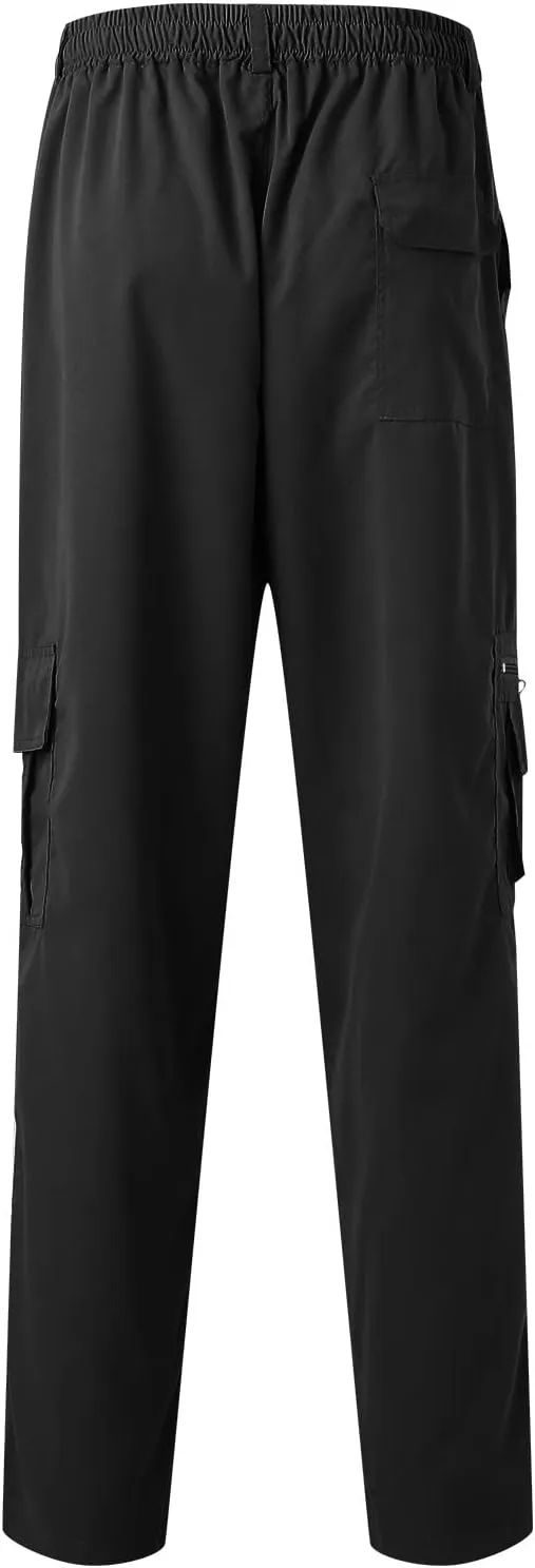 Mens Workout Cargo Sweatpants Drawstring Men's Outdoor Work Military Tactical Pants Lightweight Rip-Stop Casual Cargo