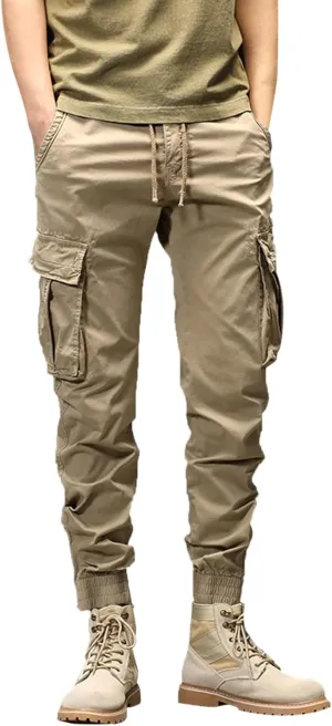 Mens Workout Cargo Sweatpants Heavy Weight Cotton Fleece Sweatpants Open Bottom Elastic Waist Drawstring with Pockets