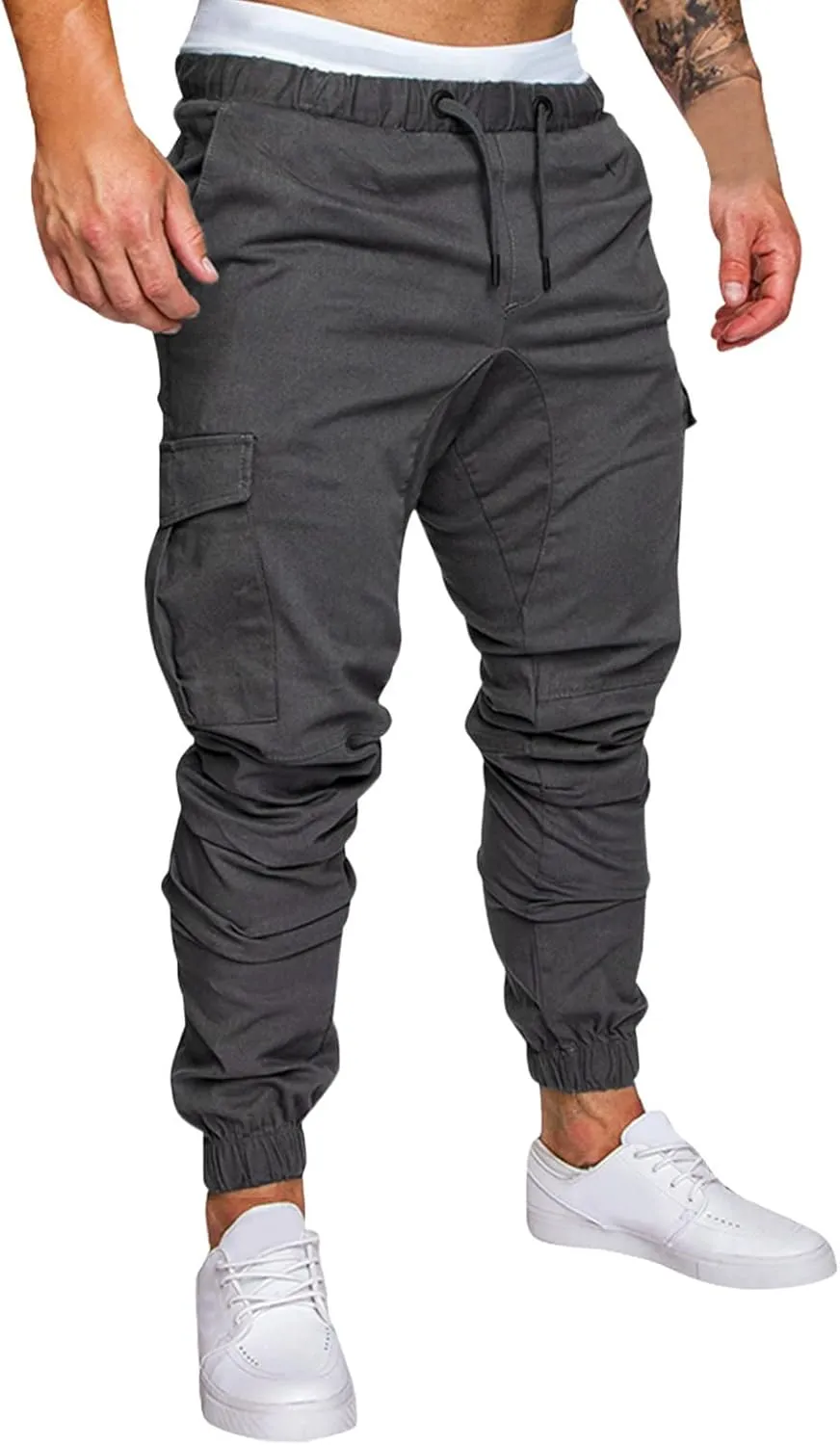Mens Workout Cargo Sweatpants Tapered Athletic Sweatpants for Jogging Running Exercise Gym Workout Mens Zip Joggers