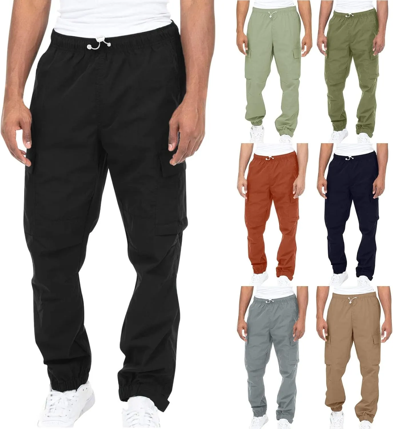 Mens Workout Cargo Sweatpants Waist Trousers Streetwear Work Pant Athletic Sweatpants with Pockets Men Joggers Pants