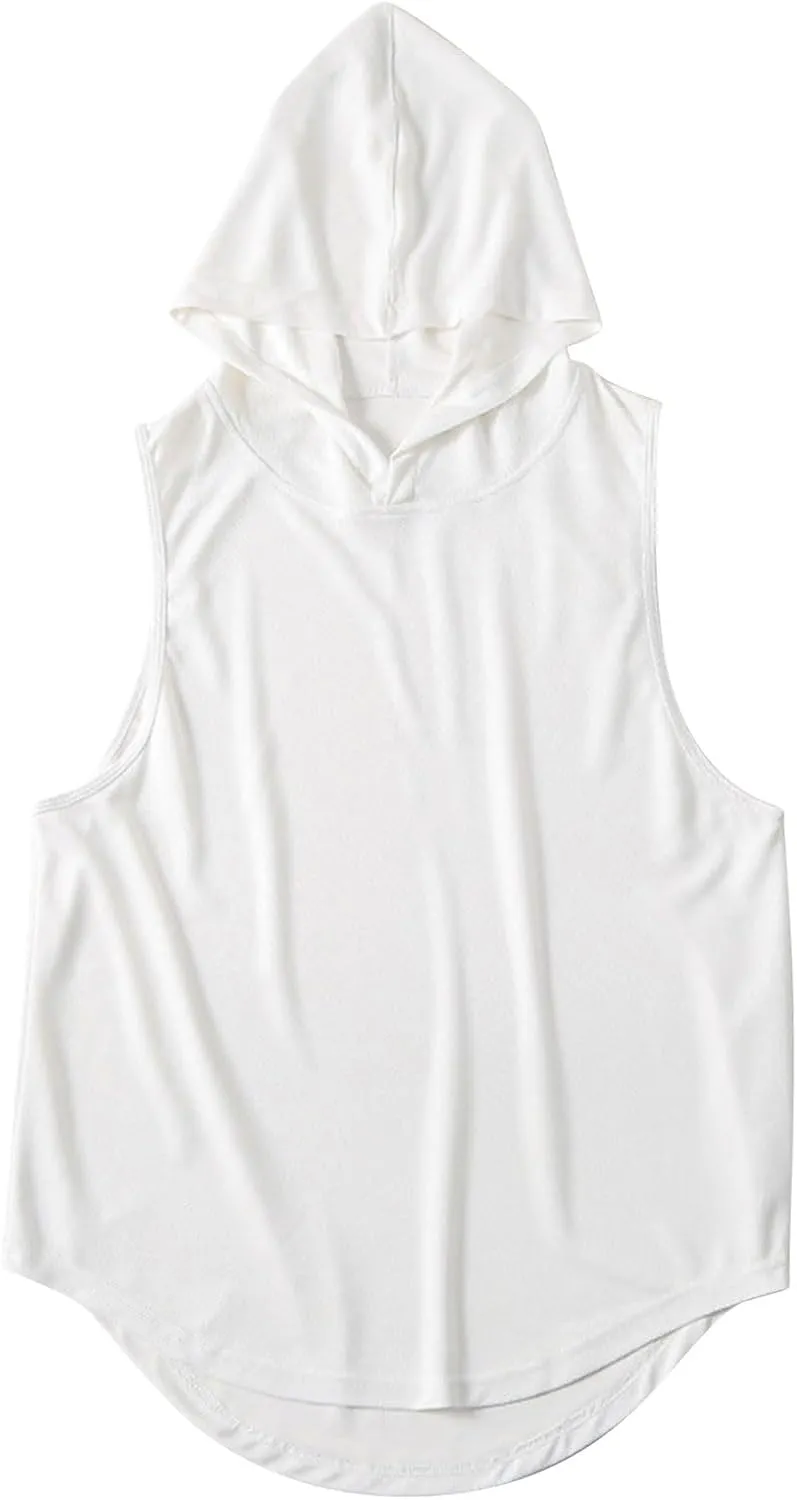Men's Workout Hooded Tank Tops Sleeveles Bodybuilding Muscle Cut Off Shirt Vests Athletic Gym Workout Hoodies T-Shirt
