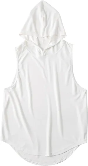 Men's Workout Hooded Tank Tops Sleeveles Bodybuilding Muscle Cut Off Shirt Vests Athletic Gym Workout Hoodies T-Shirt