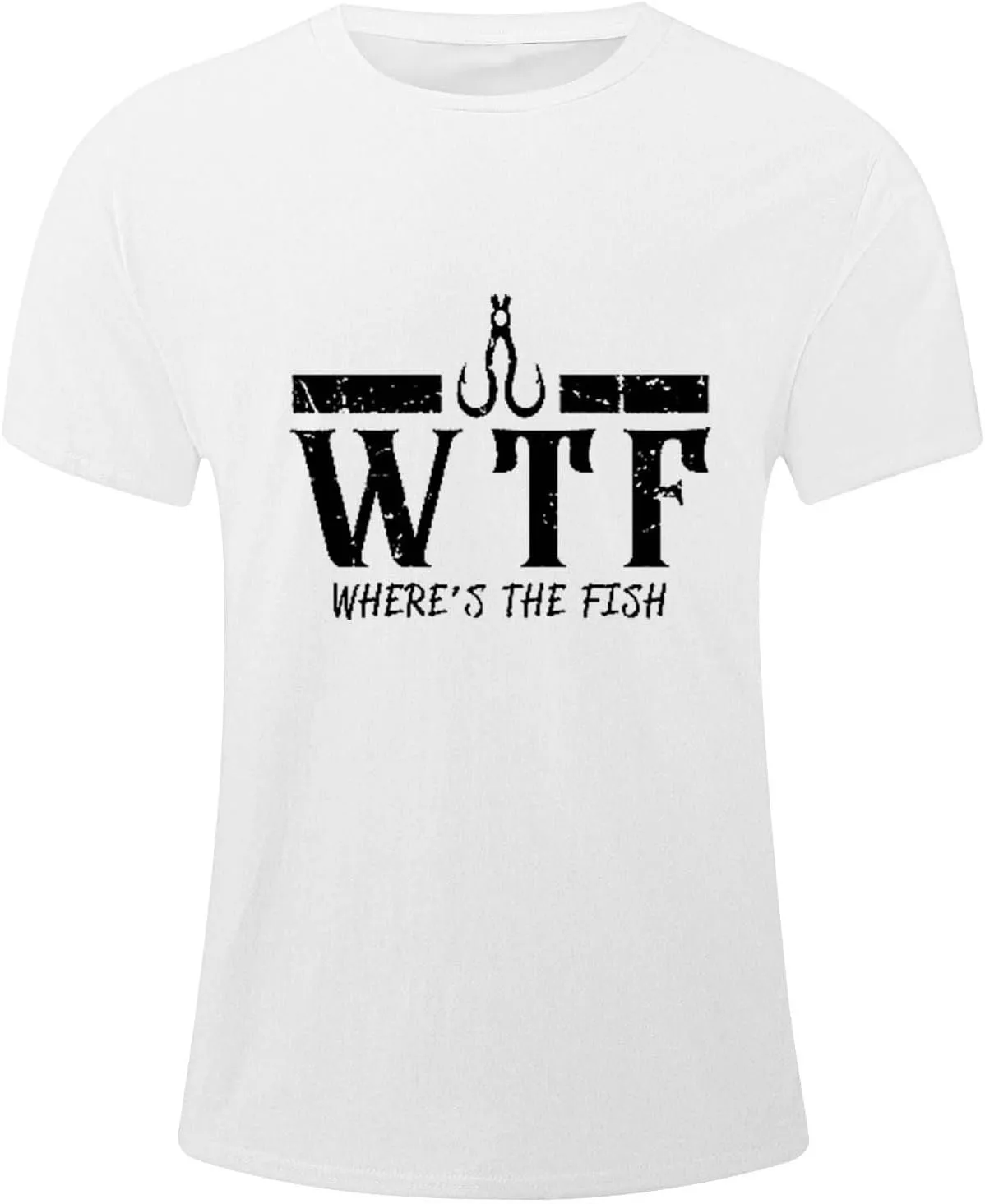 Men's WTF Where's The Fish T-Shirt Short Sleeve Graphic Tees Summer Funny Fishing Gifts Tops for Father's Day