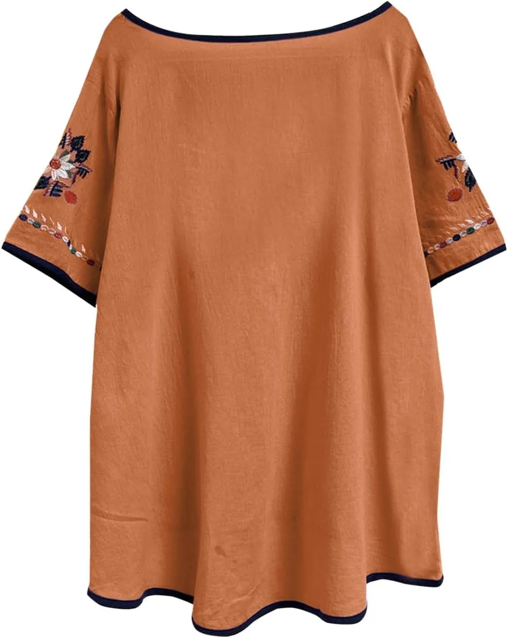 Mexican Embroidered Shirts for Women Boho Tops Loose Short Sleeve Bohemian Blouses Peasant Summer Outfits
