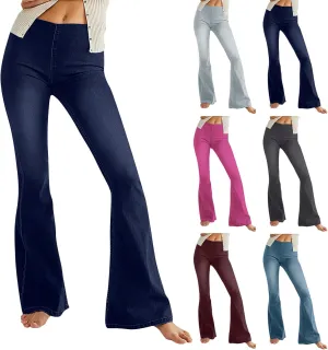 Mid Waisted Flare Jeans for Women Pull-On Skinny Flared Bootcut Denim Jegging Classic Stretch Curvy Bell Bottom Jeans