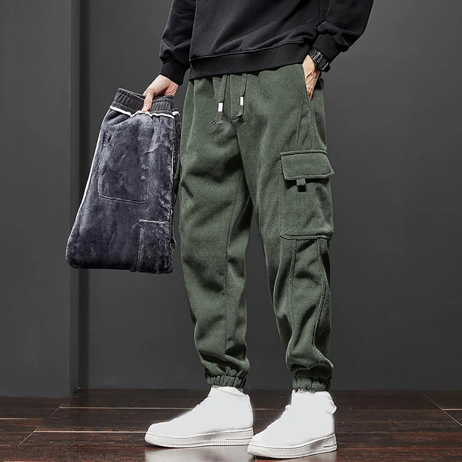 MIDOO Mens Cargo Pant Elastic Waist Casual Jogger Pant Stretch Drawstring Elastic Waist Tapered Leg Sweatpants with Pockets