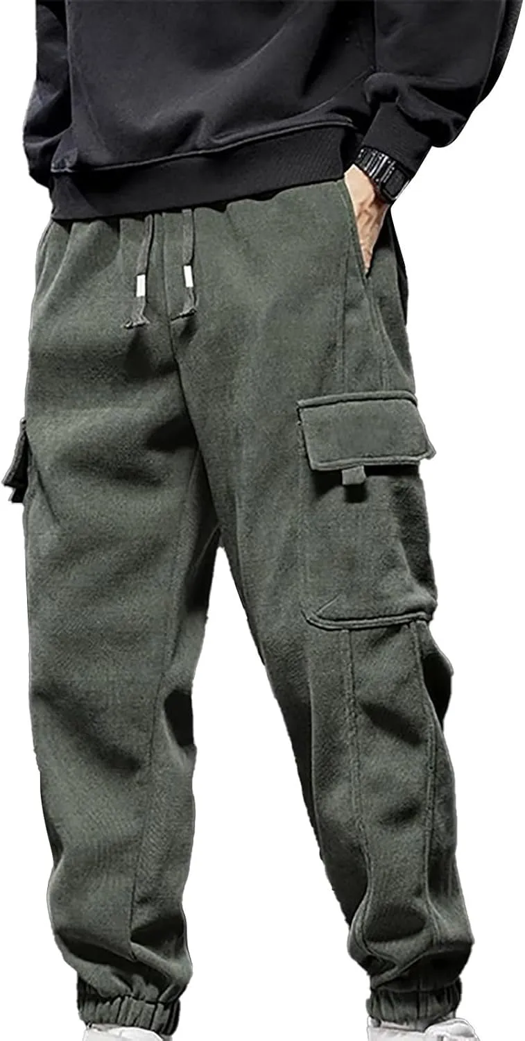 MIDOO Mens Cargo Pant Elastic Waist Casual Jogger Pant Stretch Drawstring Elastic Waist Tapered Leg Sweatpants with Pockets