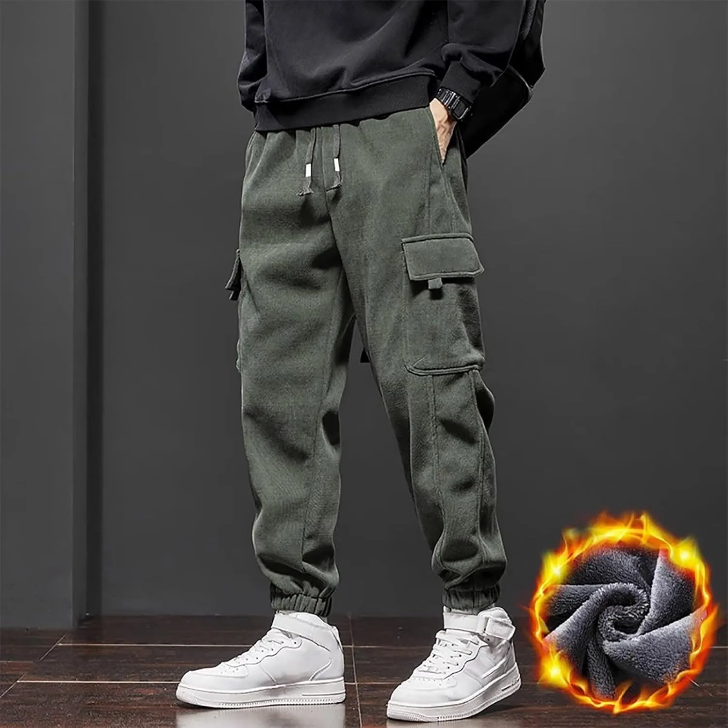 MIDOO Mens Cargo Pant Elastic Waist Casual Jogger Pant Stretch Drawstring Elastic Waist Tapered Leg Sweatpants with Pockets