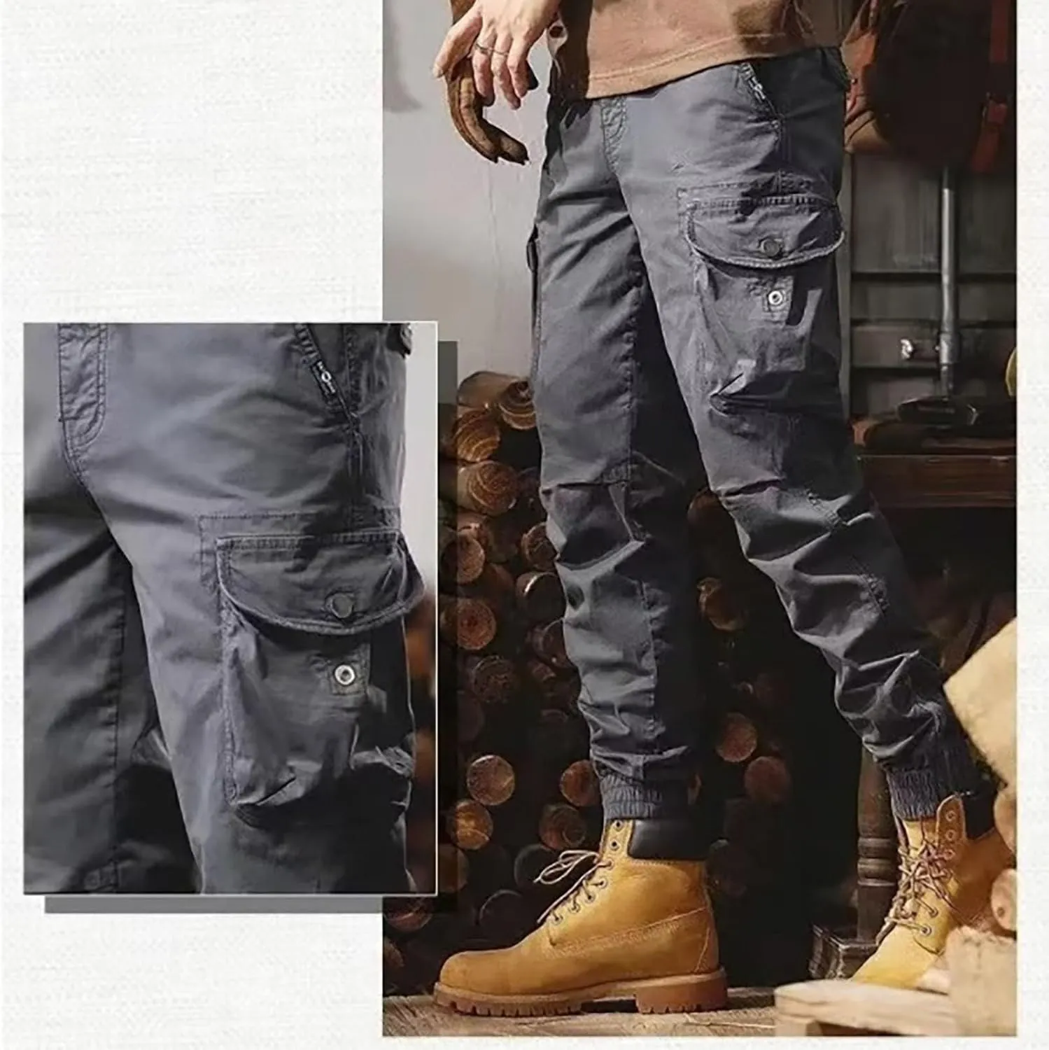 MIDOO Mens Cargo Pants Relaxed Fit Casual Joggers Pants Stretch Drawstring Elastic Waist Tapered Leg Sweatpants with Pockets