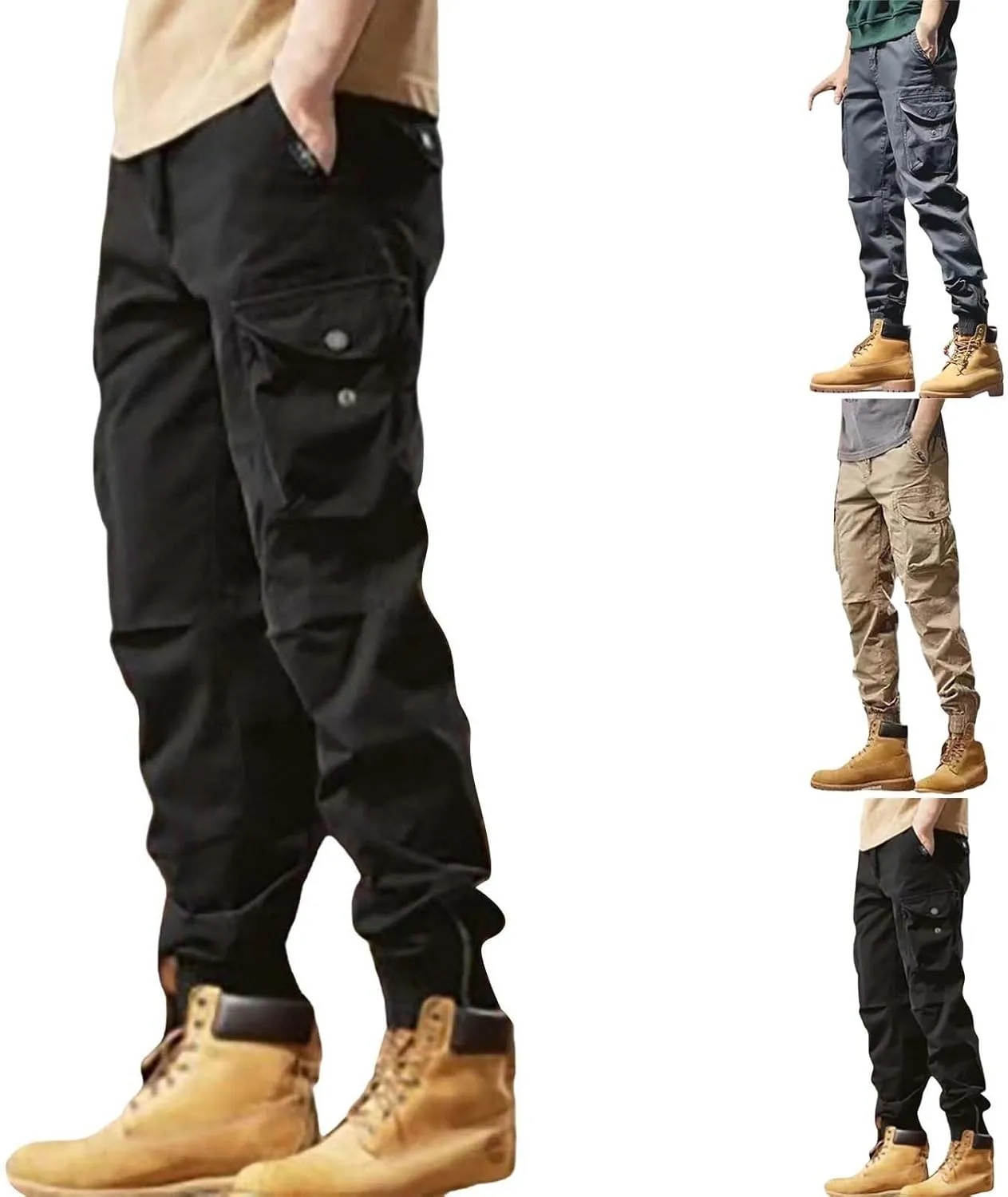 MIDOO Mens Cargo Pants Relaxed Fit Casual Joggers Pants Stretch Drawstring Elastic Waist Tapered Leg Sweatpants with Pockets
