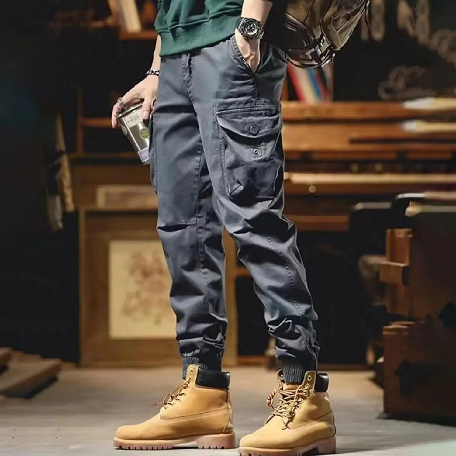 MIDOO Mens Cargo Pants Relaxed Fit Casual Joggers Pants Stretch Drawstring Elastic Waist Tapered Leg Sweatpants with Pockets