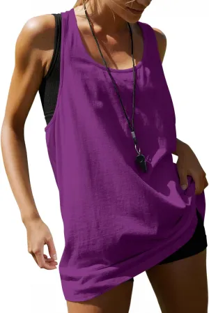 MIHOLL Womens Cotton Workout Tank Tops Racerback Sleeveless Relaxed-Fit Oversized Shirts