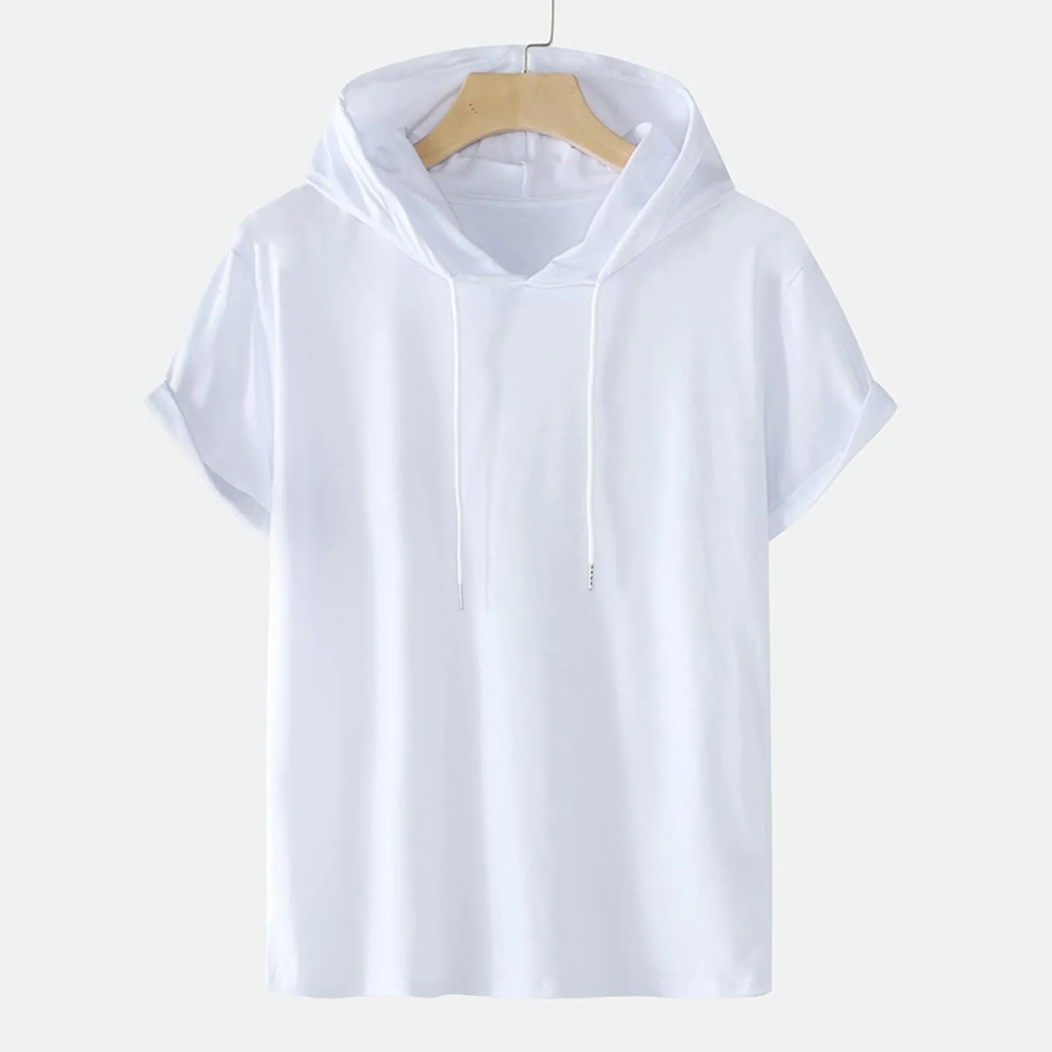 Muscularfit 100% Cotton T Shirts for Men 2024 Summer Short Sleeve Casual Hooded Shirt Loose Fit Solid Drawstring Hoodie Shirt