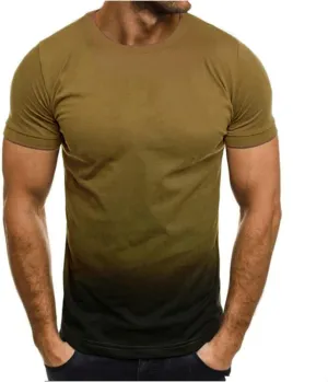 Muscularfit Mens Shirts Summer Casual Short Sleeve Crewneck Shirt Vintage Gradient Color Gym Workout Tee Tops Loose Pullover