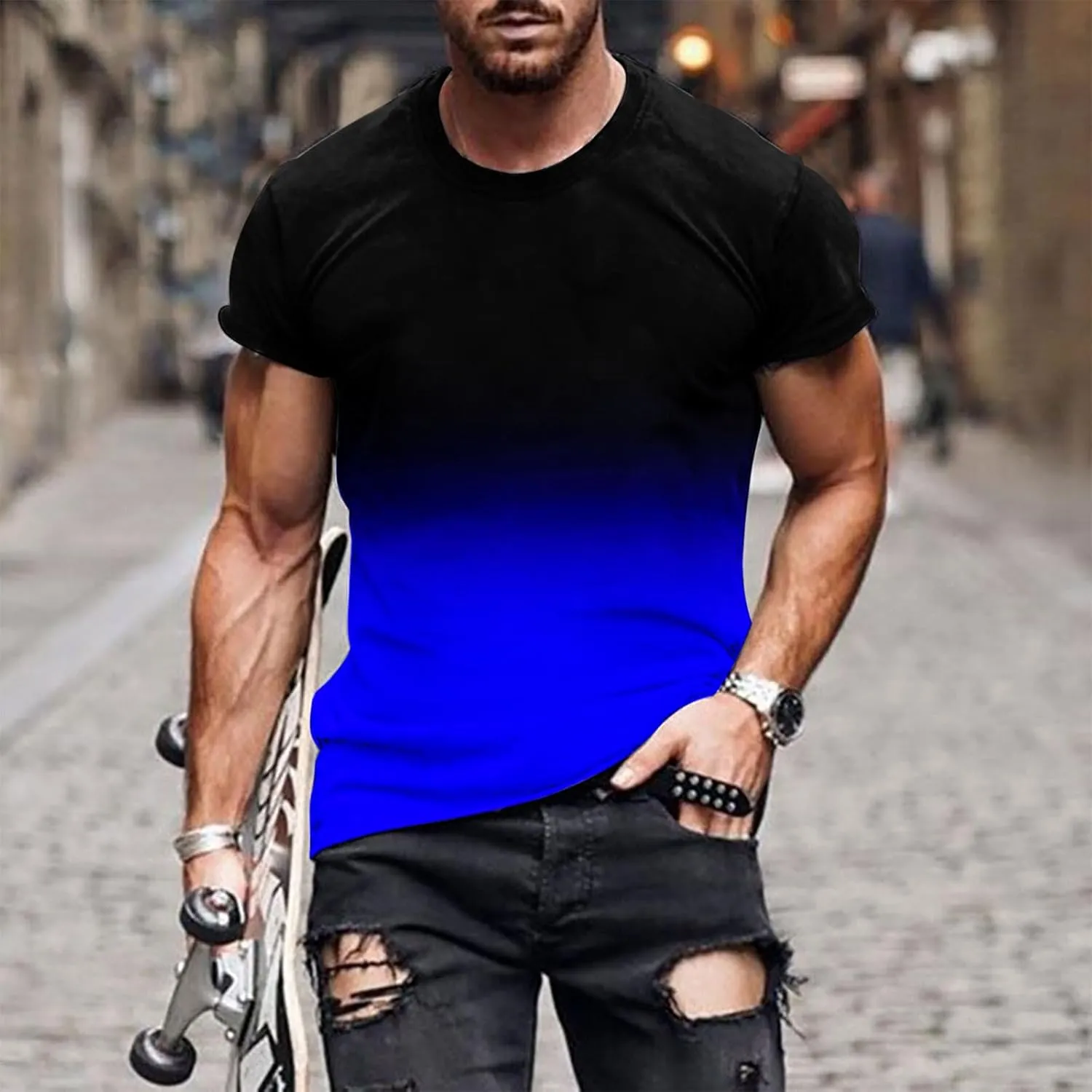 Muscularfit Mens Tshirts Graphic Big and Tall Short Sleeve Athletic Shirt Summer Fashion Gradient Color Crewneck Pullover Tee