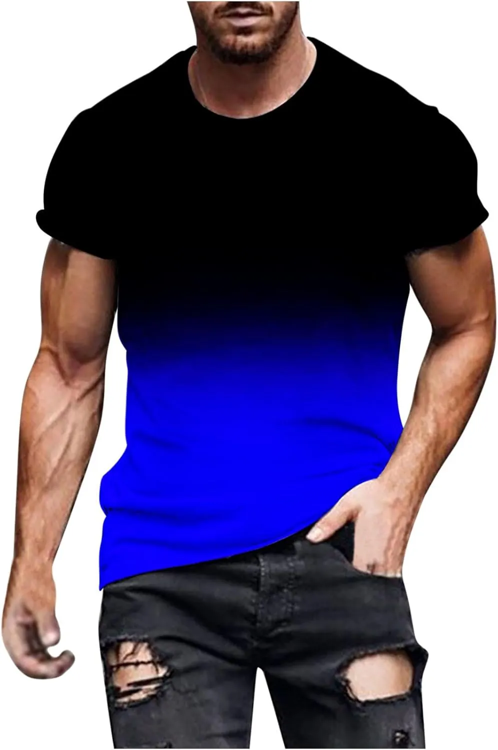 Muscularfit Mens Tshirts Graphic Big and Tall Short Sleeve Athletic Shirt Summer Fashion Gradient Color Crewneck Pullover Tee