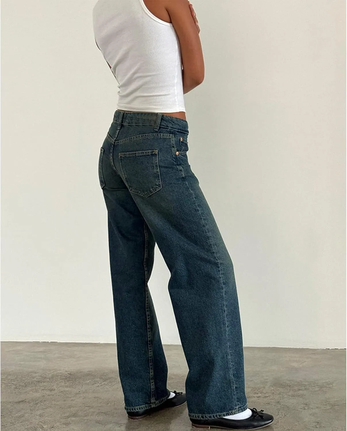 Mxiqqpltky Low Rise Jeans for Women Mom Jeans Wide Straight Leg Baggy Jeans Y2k Vintage Boyfriend Denim Pants Streetwear