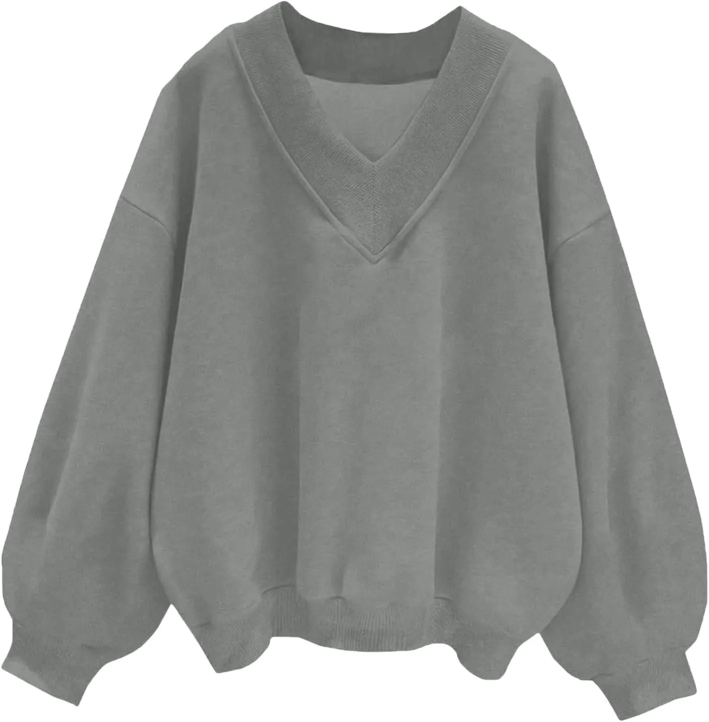 Mzkdieey Women Oversized Sweatshirt Hoodies Casual V Neck Long Sleeve Pullover Top Drop Shoulder Baggy Comfy Sweater