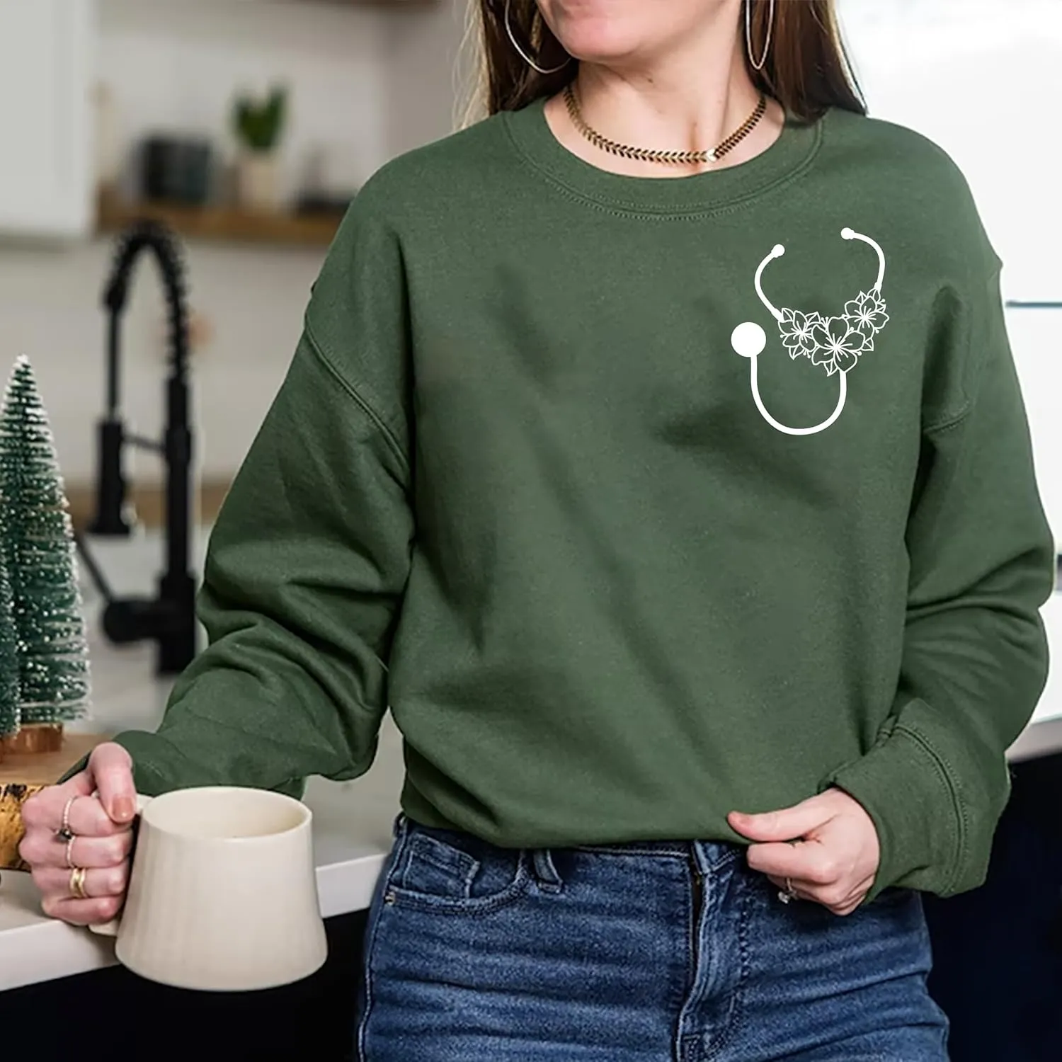 NANI Personalized Nurse Gliter Embroidered Sweatshirt, Nurse Side Bow Cut Out Sweatshirt, shirt For Nurse, Nurse Gift