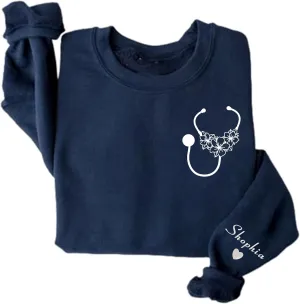 NANI Personalized Nurse Gliter Embroidered Sweatshirt, Nurse Side Bow Cut Out Sweatshirt, shirt For Nurse, Nurse Gift