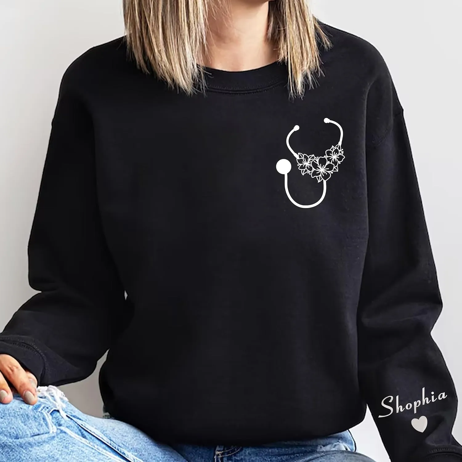 NANI Personalized Nurse Gliter Embroidered Sweatshirt, Nurse Side Bow Cut Out Sweatshirt, shirt For Nurse, Nurse Gift