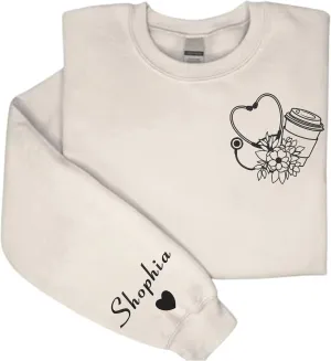 NANI Personalized Nurse Gliter Embroidered Sweatshirt, Nurse Side Bow Cut Out Sweatshirt, shirt For Nurse, Nurse Gift